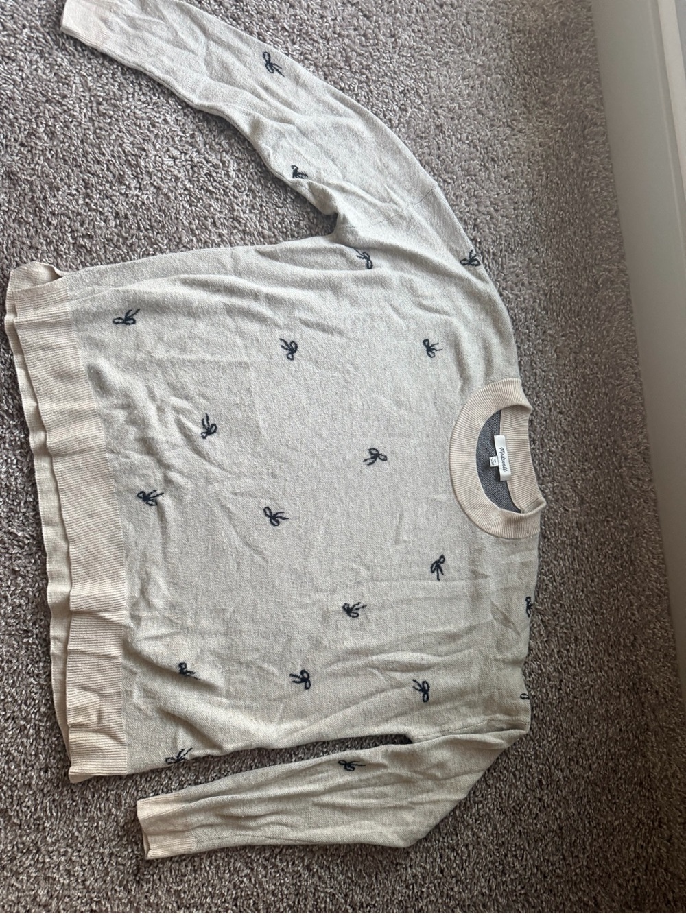 Madewell Cream Crewneck Sweater with Heathered Interior